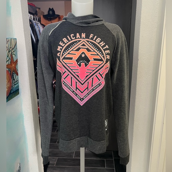 American Fighter Tops - American Fighter Gray and Pink Hoodie